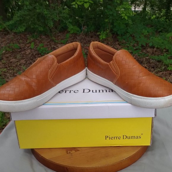 Pierre Dumas Weaved Whiskey Colored Slip On Sneakers Size 8 - Picture 4 of 9